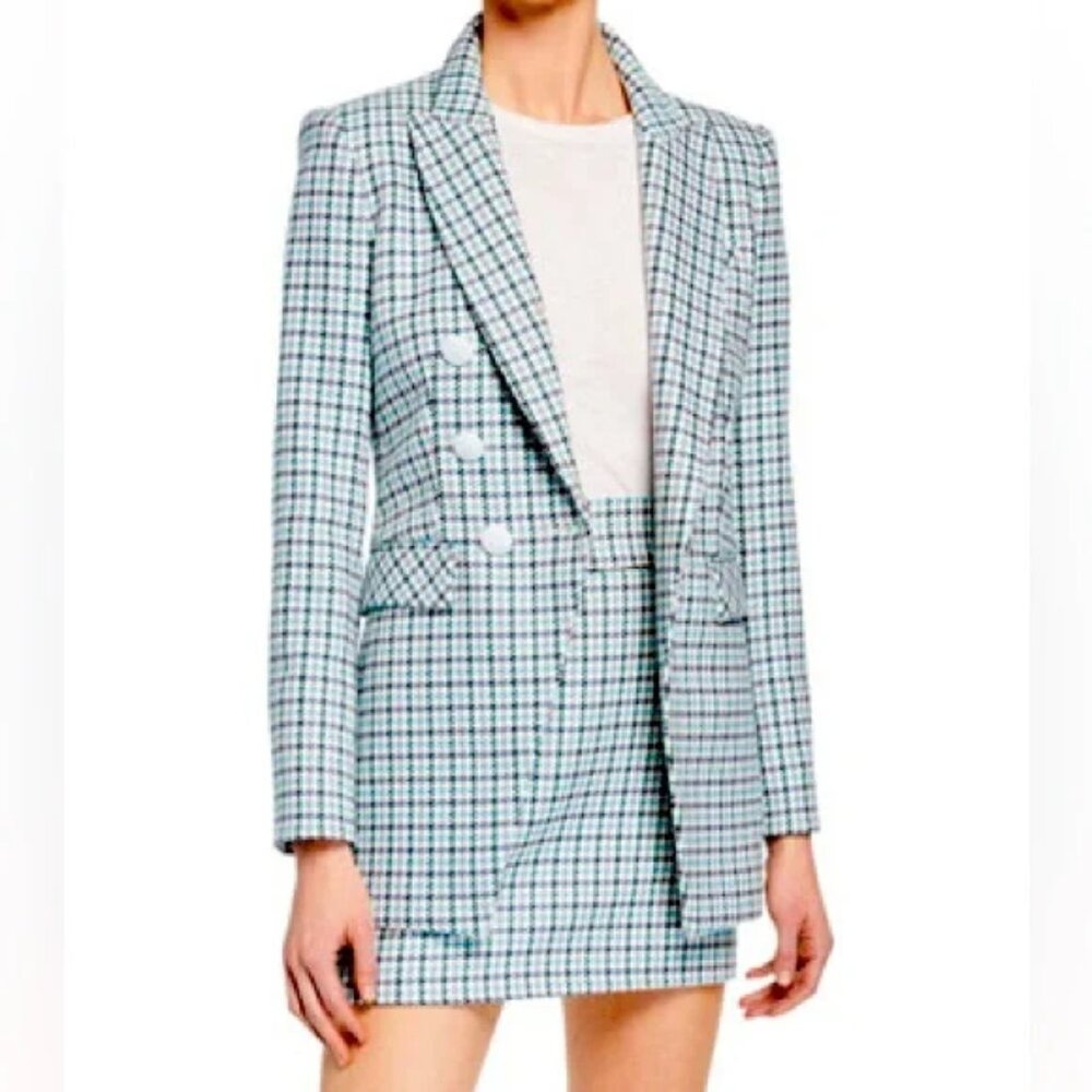Veronica Beard Moroso Dickey Double Breasted Lapel Blazer Blue White 2